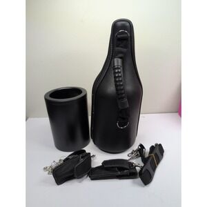 GENUINE BLK LEATHER CaddyO Wine Bottle Caddy / Carrier w/Accessories - No Box